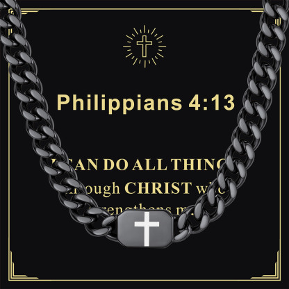 Custom Religious Cross Cuban Link Necklace 7MM black Anniversary Gift 