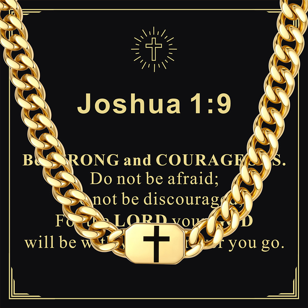 Custom Religious Cross Cuban Link Necklace 7MM gold Thoughtful Gift