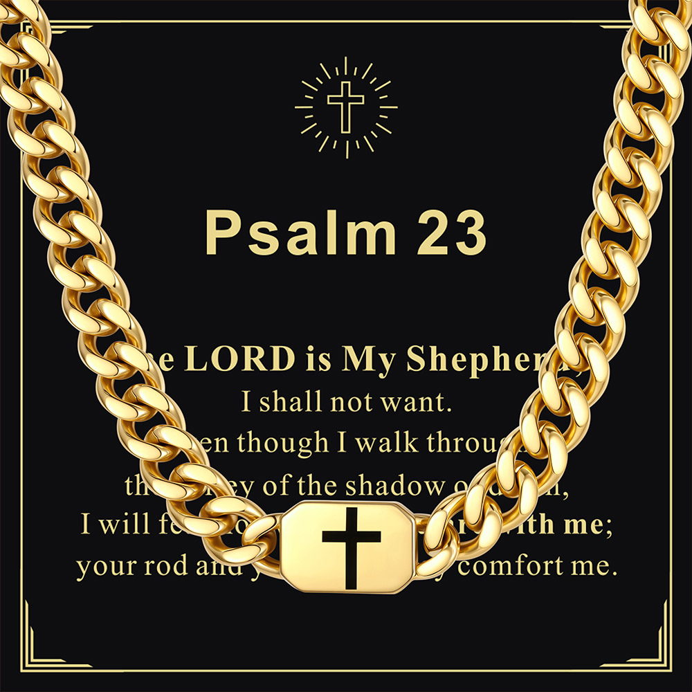 Custom Religious Cross Cuban Link Necklace 7MM gold Heartfelt Gift