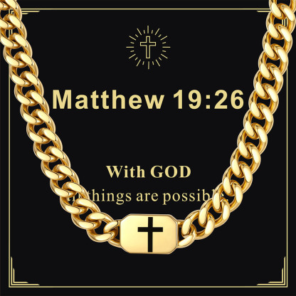 Custom Religious Cross Cuban Link Necklace 7MM gold for him