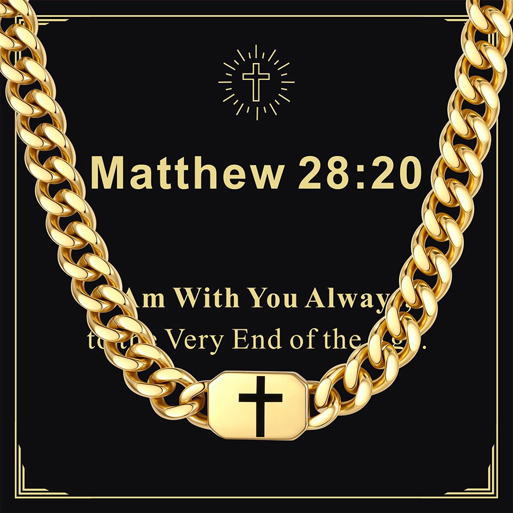 Custom Religious Cross Cuban Link Necklace 7MM gold for boy