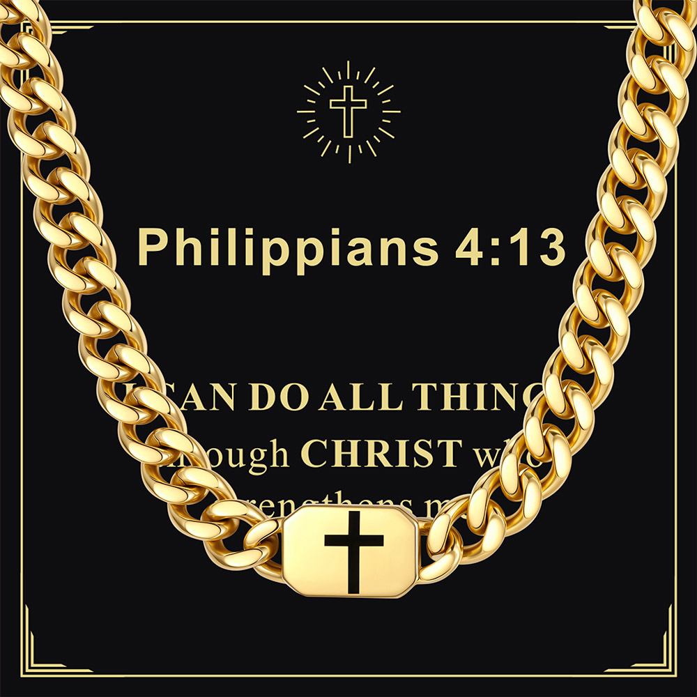 Custom Religious Cross Cuban Link Necklace 7MM gold  Anniversary Gift 