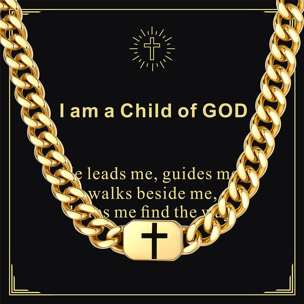 Custom Religious Cross Cuban Link Necklace 7MM gold Meaningful Gift 