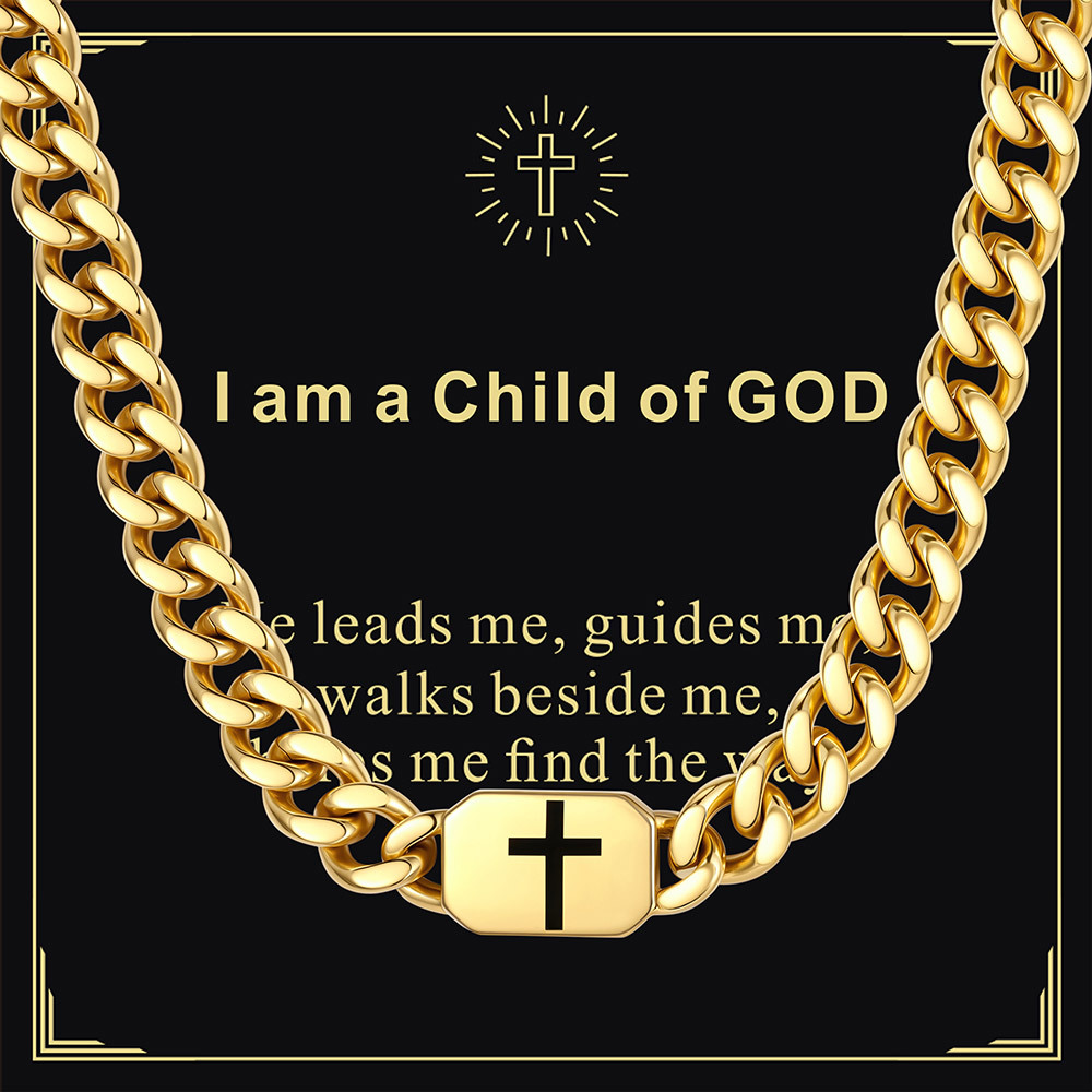Custom Religious Cross Cuban Link Necklace 7MM gold Meaningful Gift 