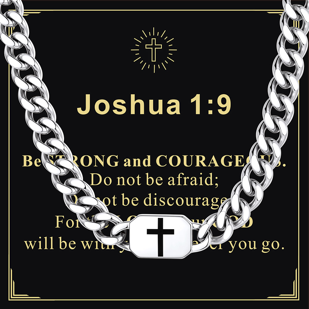 Custom Religious Cross Cuban Link Necklace 9MM silver Christmas Gift 