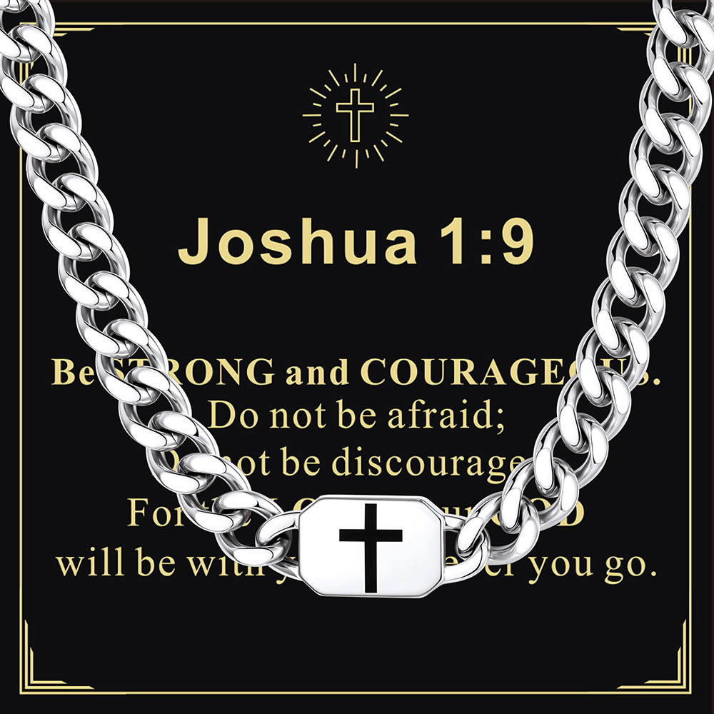 Custom Religious Cross Cuban Link Necklace 9MM silver Christmas Gift 