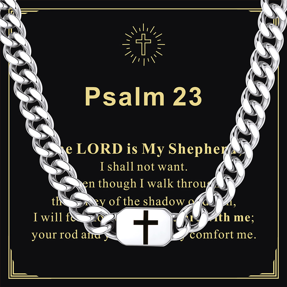 Custom Religious Cross Cuban Link Necklace 7MM silver For Son