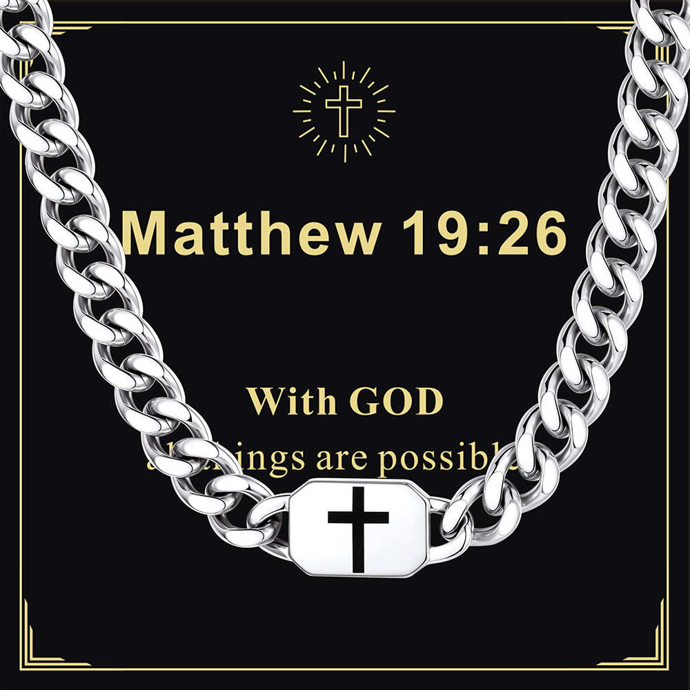 Custom Religious Cross Cuban Link Necklace 9MM silver