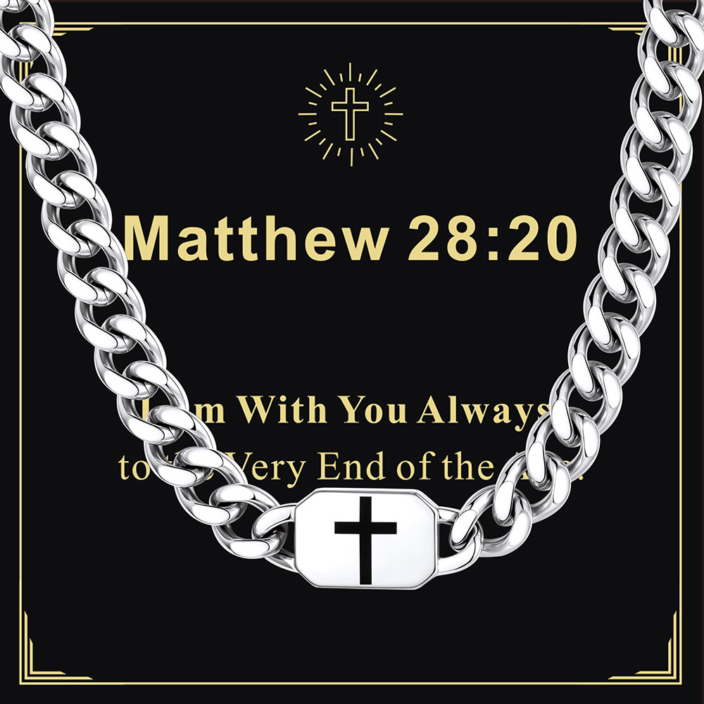 Custom Religious Cross Cuban Link Necklace 9MM silver Birthday Gift 