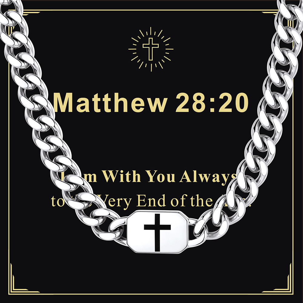 Custom Religious Cross Cuban Link Necklace 9MM silver Birthday Gift 
