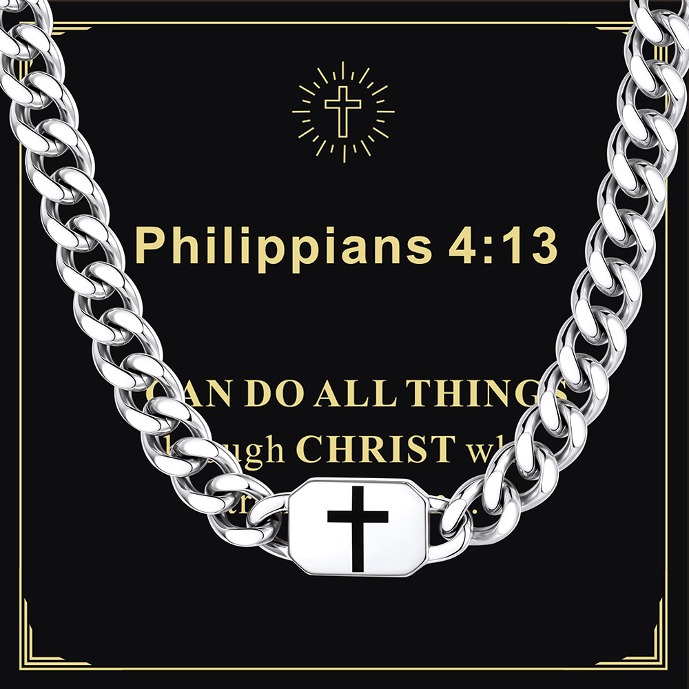 Custom Religious Cross Cuban Link Necklace 9MM silver For Husband