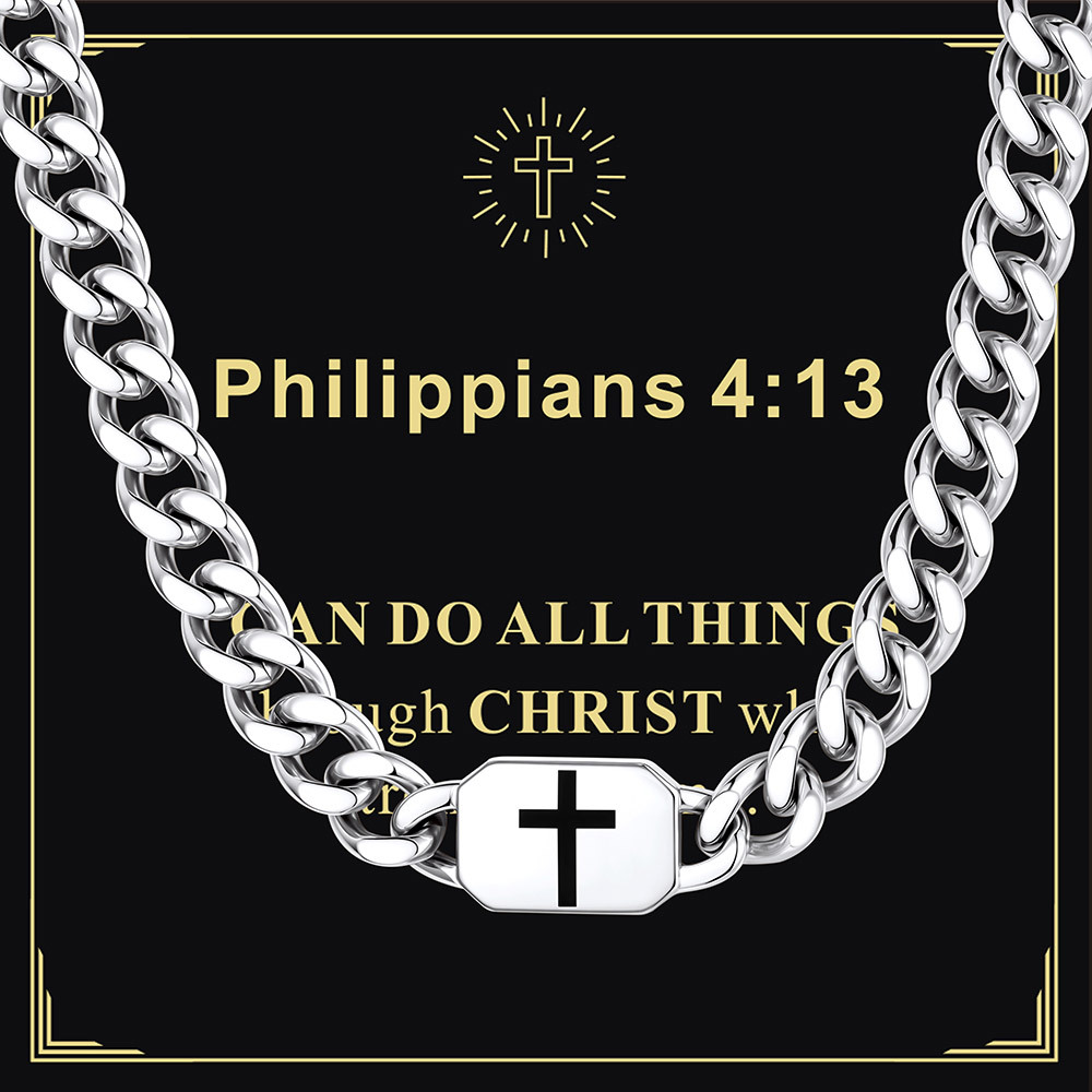 Custom Religious Cross Cuban Link Necklace 9MM silver For Husband