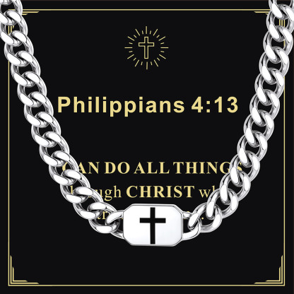 Custom Religious Cross Cuban Link Necklace 9MM silver For Husband