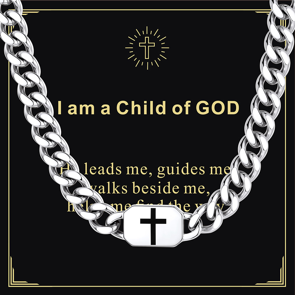 Custom Religious Cross Cuban Link Necklace 9MM silver Heartfelt Gift