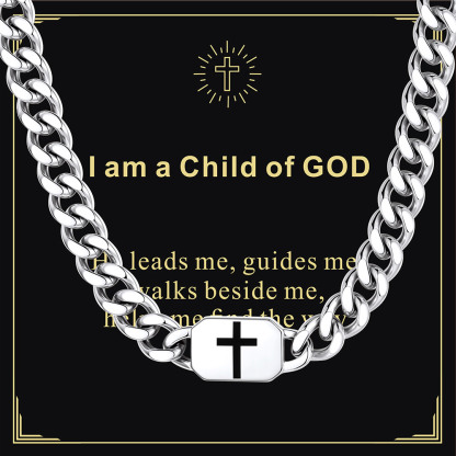 Custom Religious Cross Cuban Link Necklace 9MM silver Heartfelt Gift