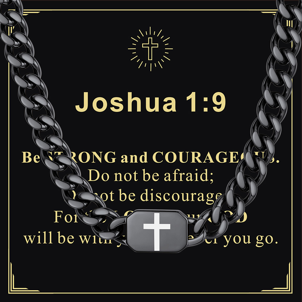 Custom Religious Cross Cuban Link Necklace 9MM black Special Gift 