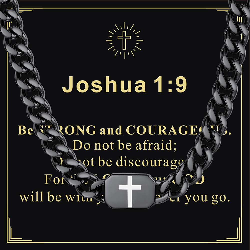 Custom Religious Cross Cuban Link Necklace 9MM black Special Gift 