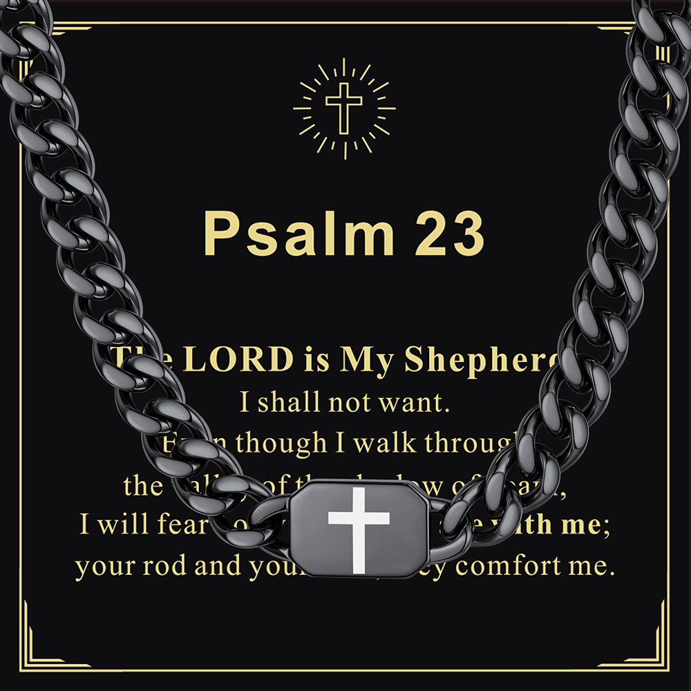 Custom Religious Cross Cuban Link Necklace 9MM black Special Gift 