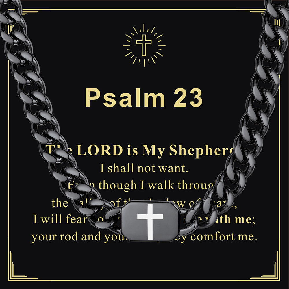 Custom Religious Cross Cuban Link Necklace 9MM black Special Gift 