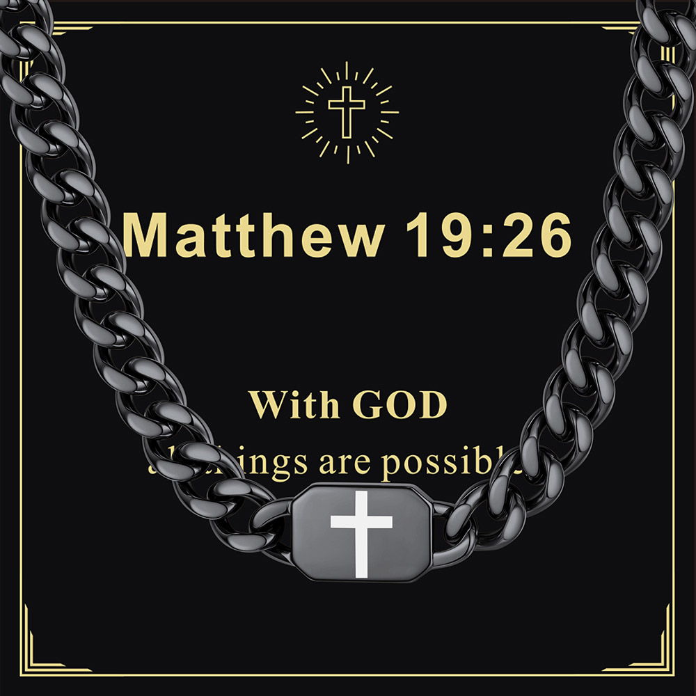 Custom Religious Cross Cuban Link Necklace 9MM black For Husband