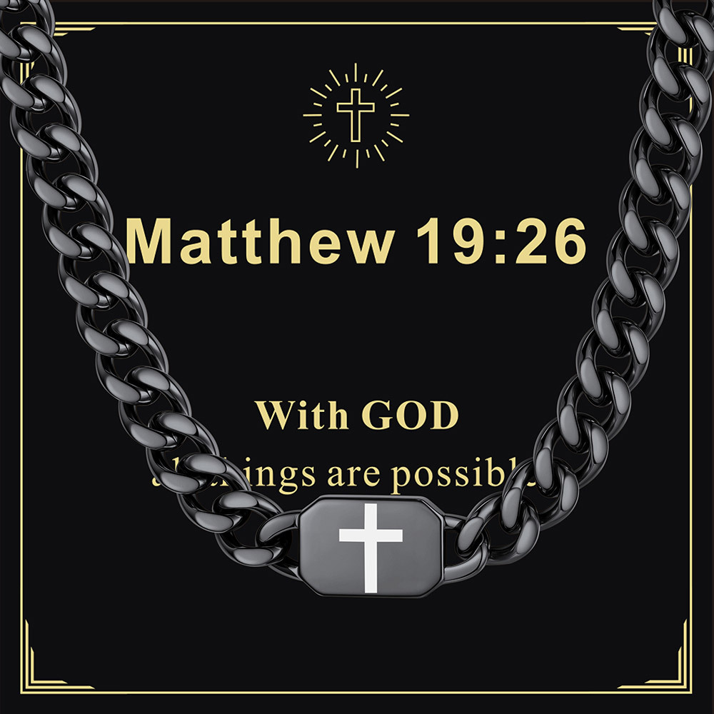 Custom Religious Cross Cuban Link Necklace 9MM black For Husband