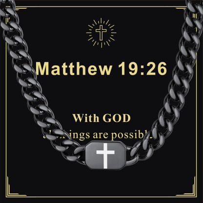 Custom Religious Cross Cuban Link Necklace 9MM black For Husband