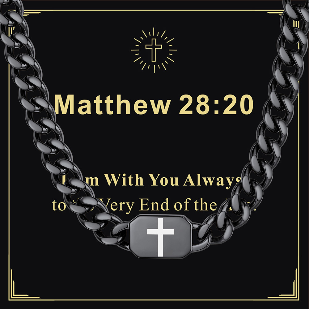 Custom Religious Cross Cuban Link Necklace 9MM black Heartfelt Gift