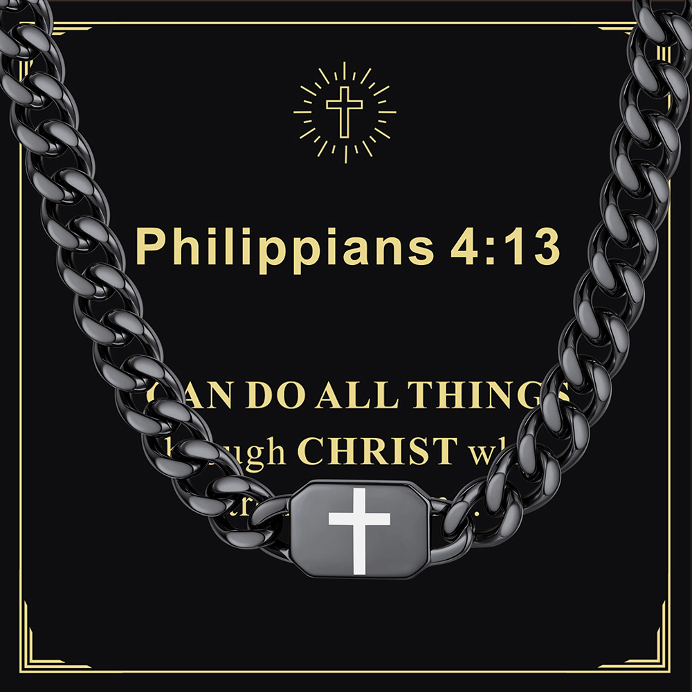 Custom Religious Cross Cuban Link Necklace 9MM black Christmas Gift 