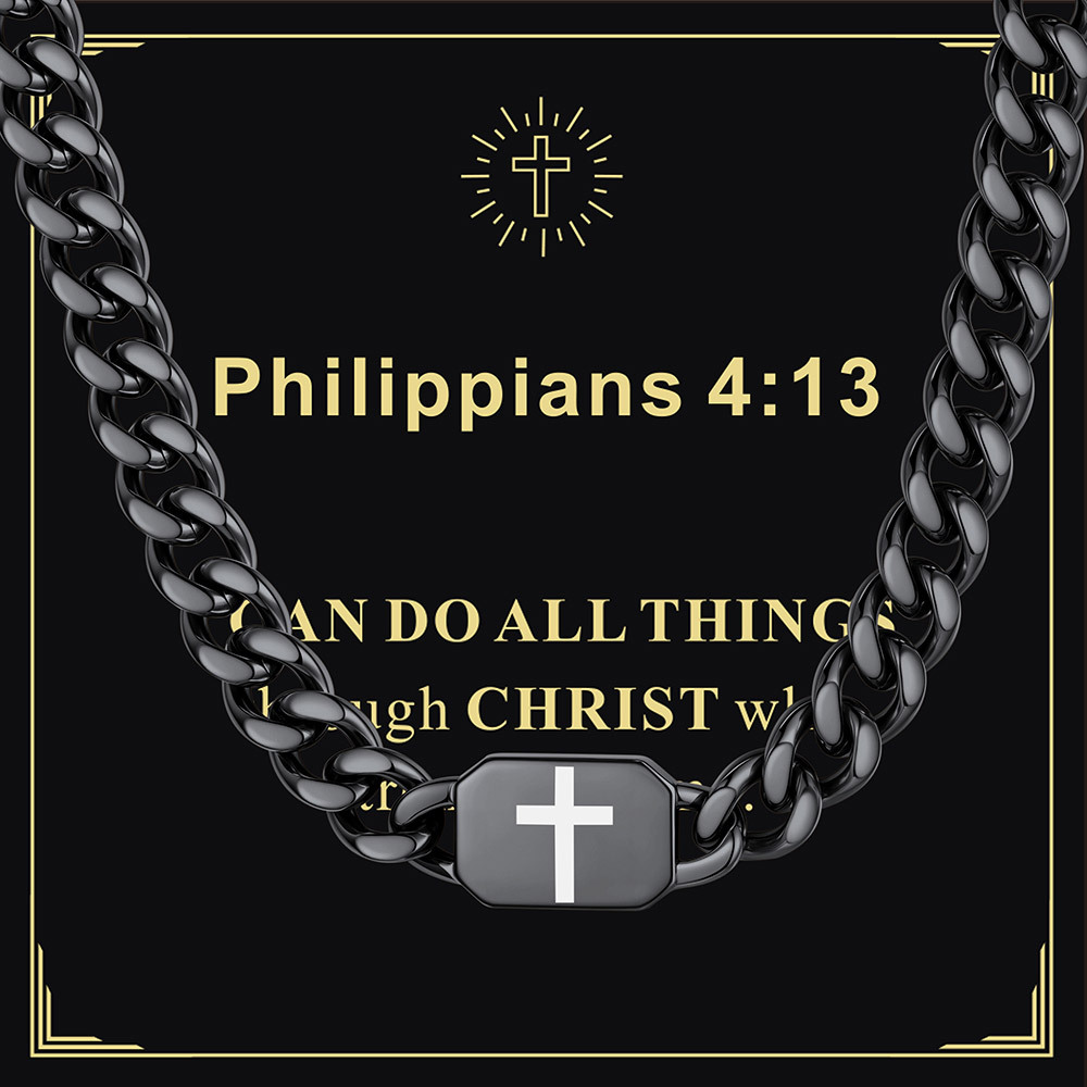 Custom Religious Cross Cuban Link Necklace 9MM black Christmas Gift 