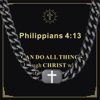 Custom Religious Cross Cuban Link Necklace 9MM black Christmas Gift 