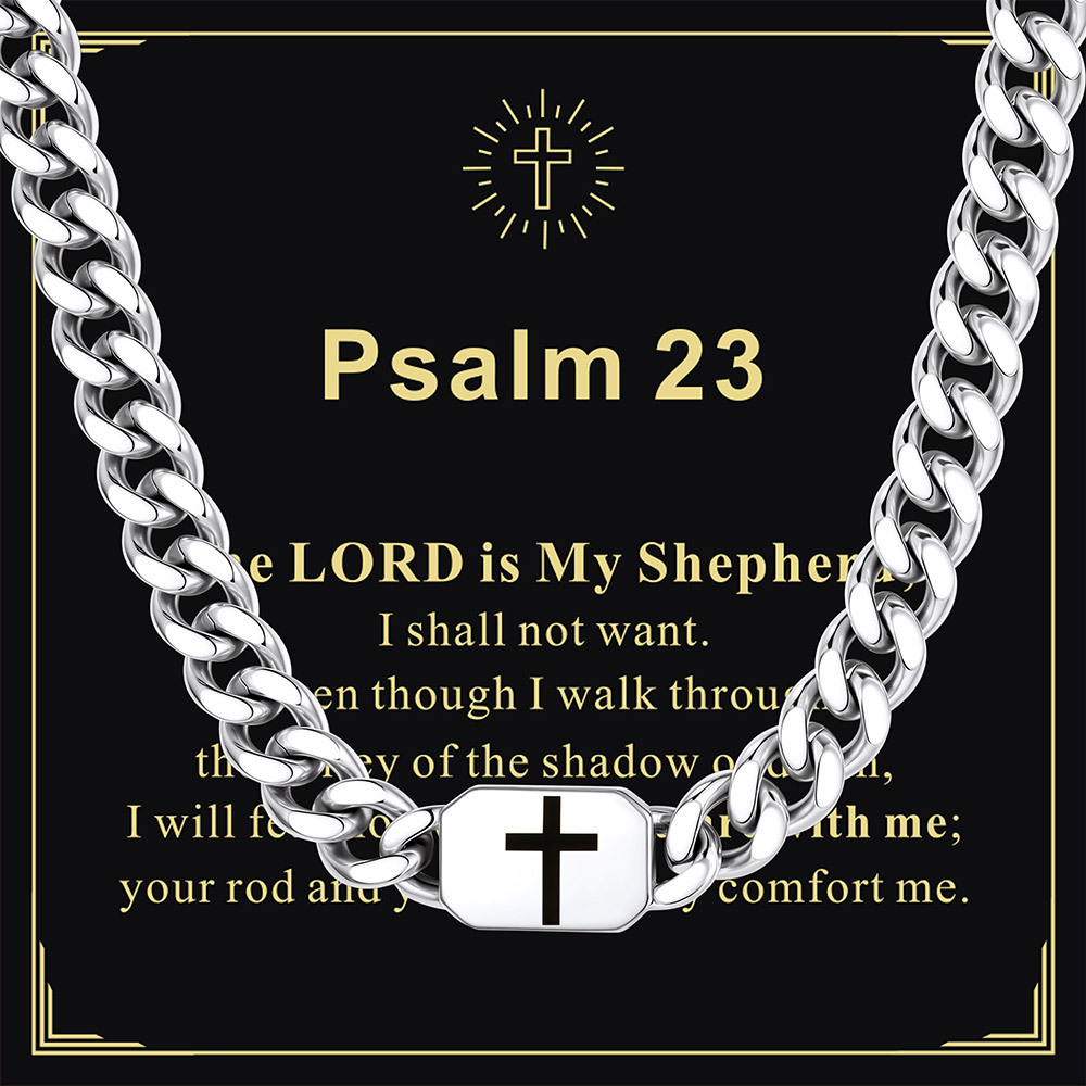Custom Religious Cross Cuban Link Necklace 7MM silver For Son
