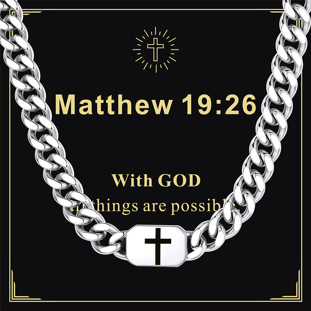 Custom Religious Cross Cuban Link Necklace 7MM silver for him