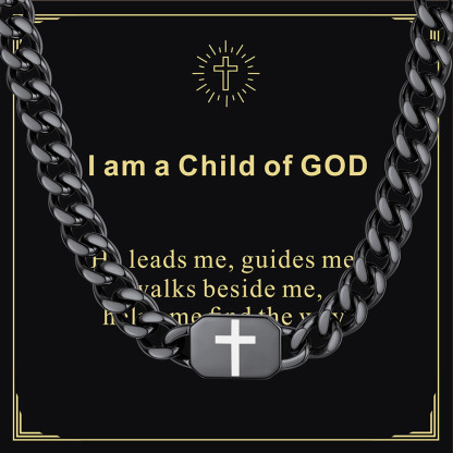 Custom Religious Cross Cuban Link Necklace 9MM black Meaningful Gift 