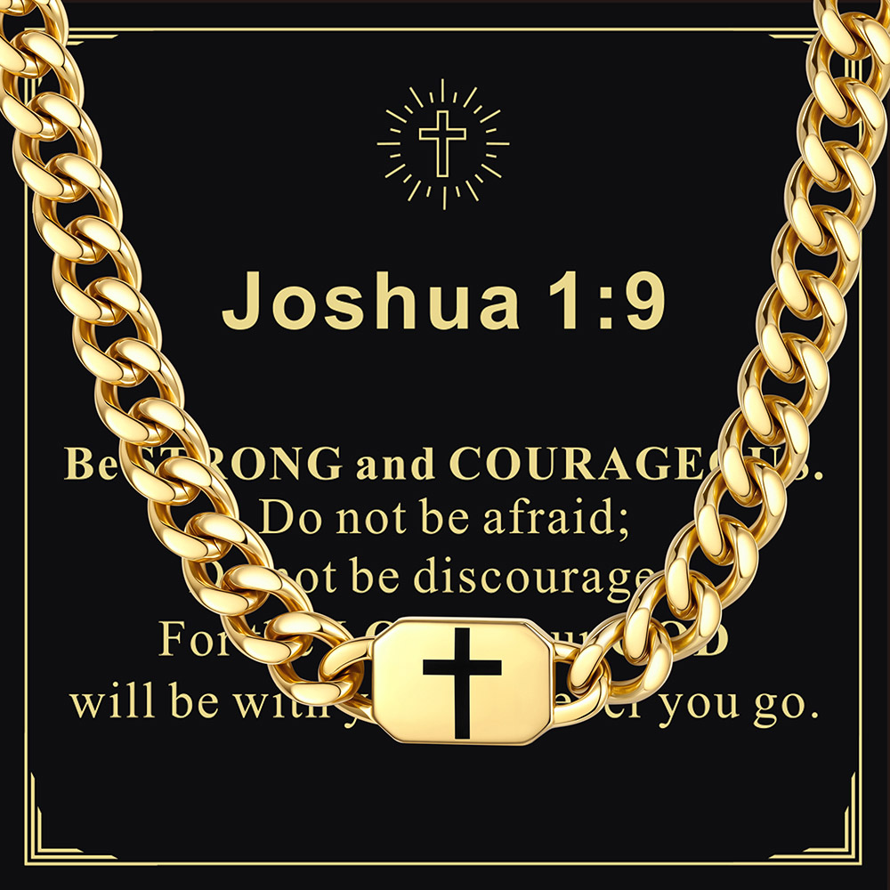 Custom Religious Cross Cuban Link Necklace 9MM gold Heartfelt Gift