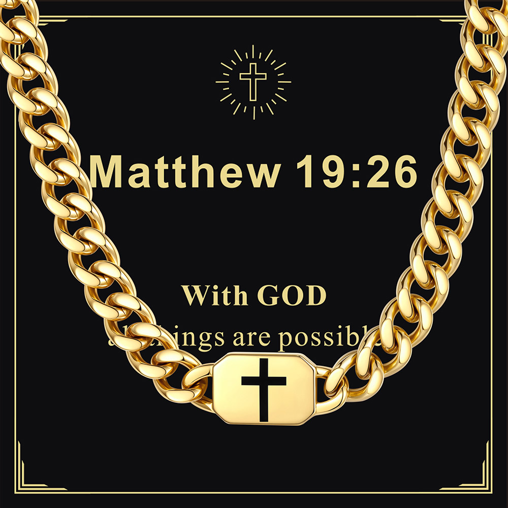 Custom Religious Cross Cuban Link Necklace 9MM gold Birthday Gift 