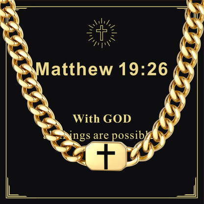 Custom Religious Cross Cuban Link Necklace 9MM gold Birthday Gift 