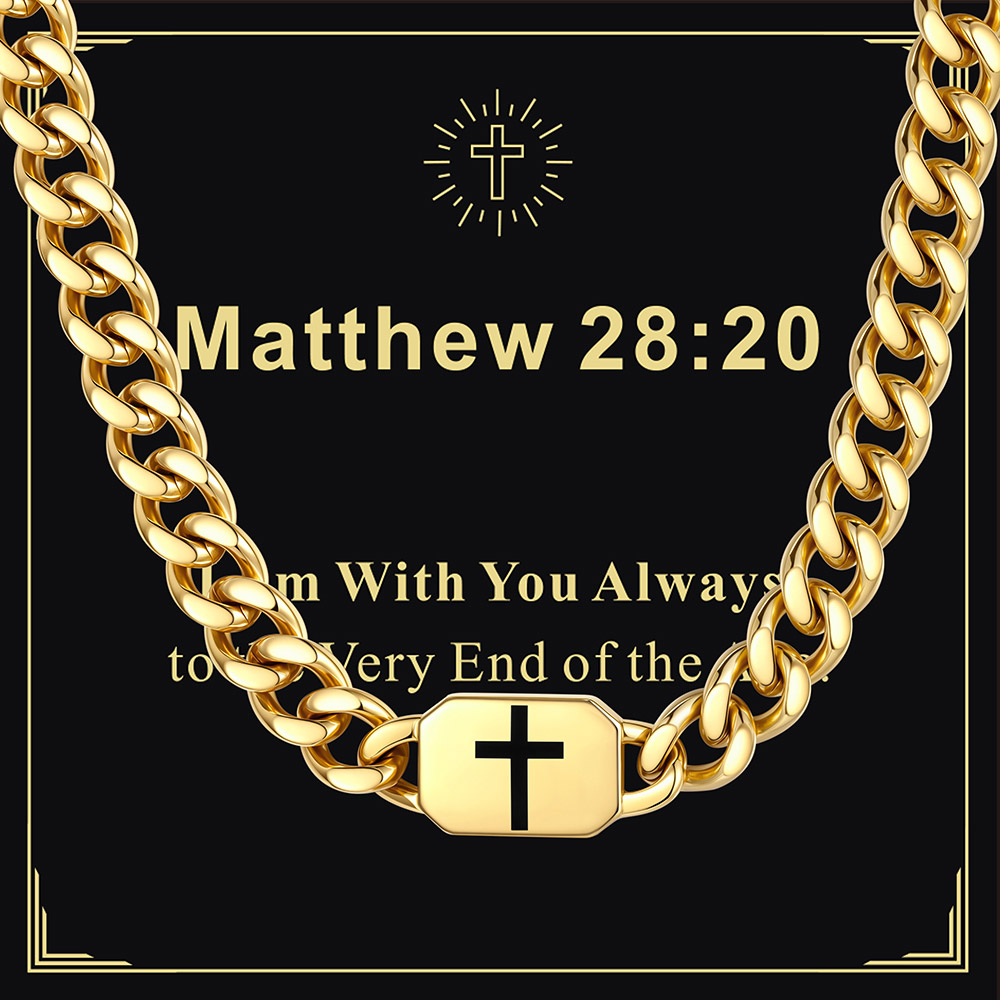 Custom Religious Cross Cuban Link Necklace 9MM gold