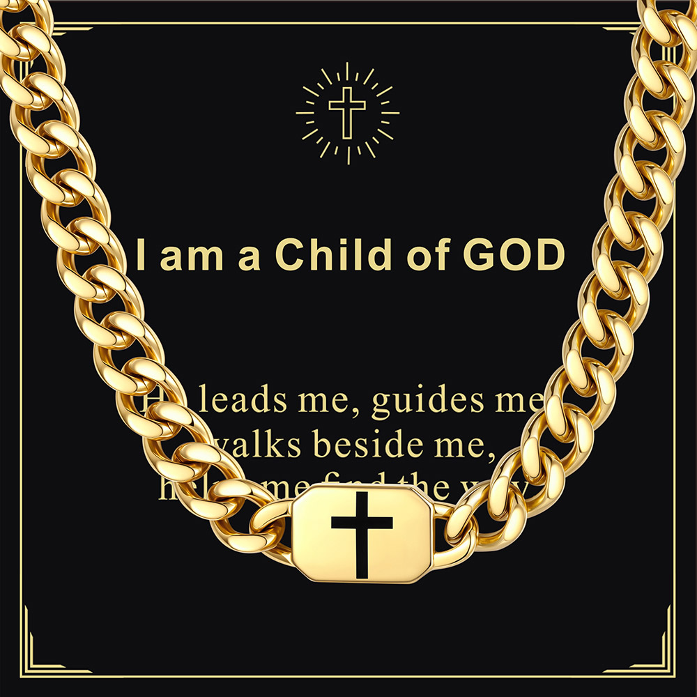 Custom Religious Cross Cuban Link Necklace 9MM gold