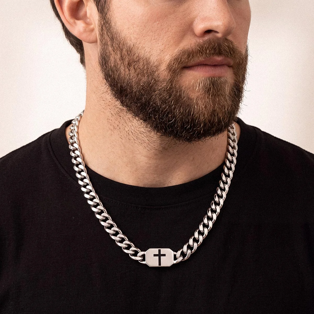 Custom Religious Cross Cuban Link Necklace 7/9MM for boy