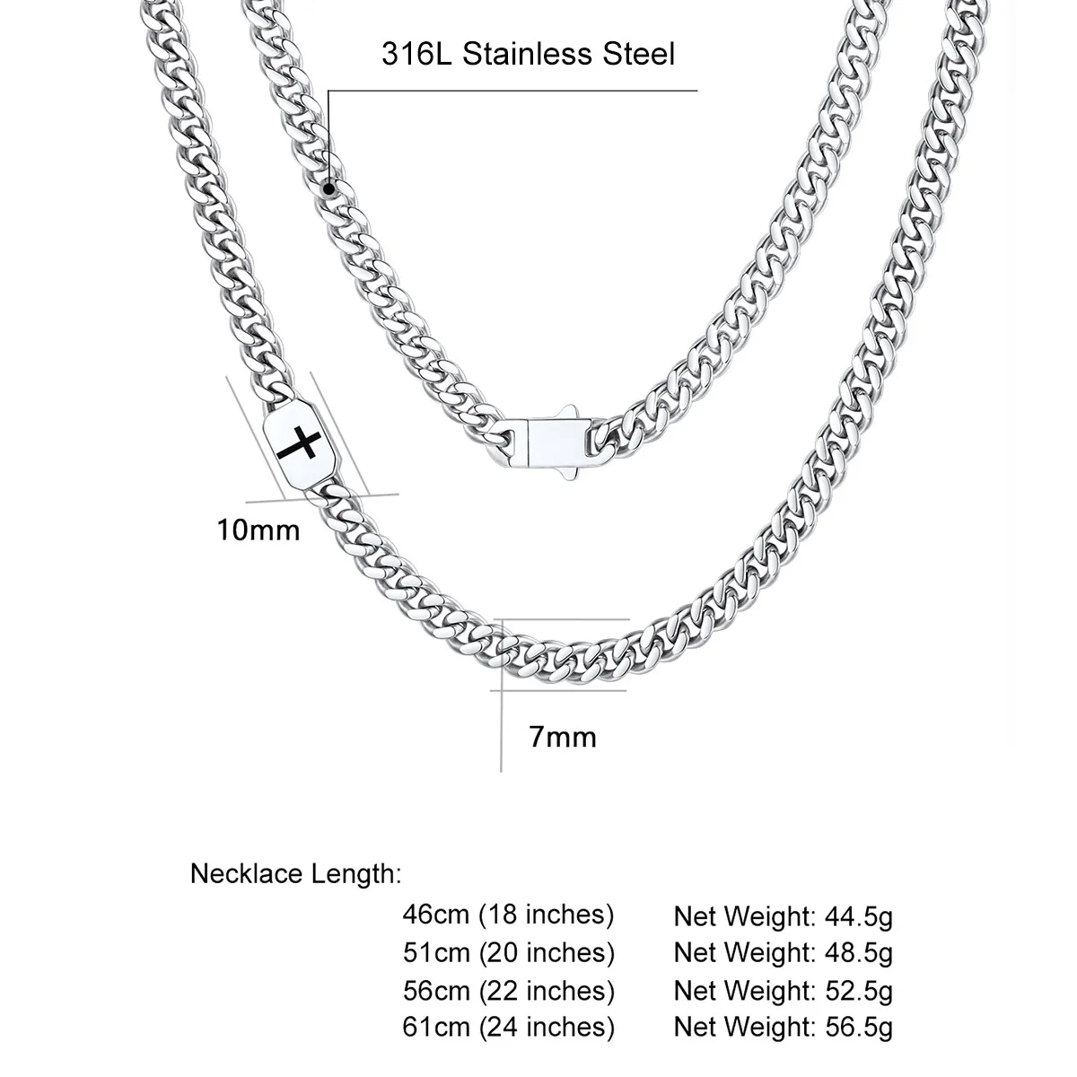 Custom Religious Cross Cuban Link Necklace 7/9MM size