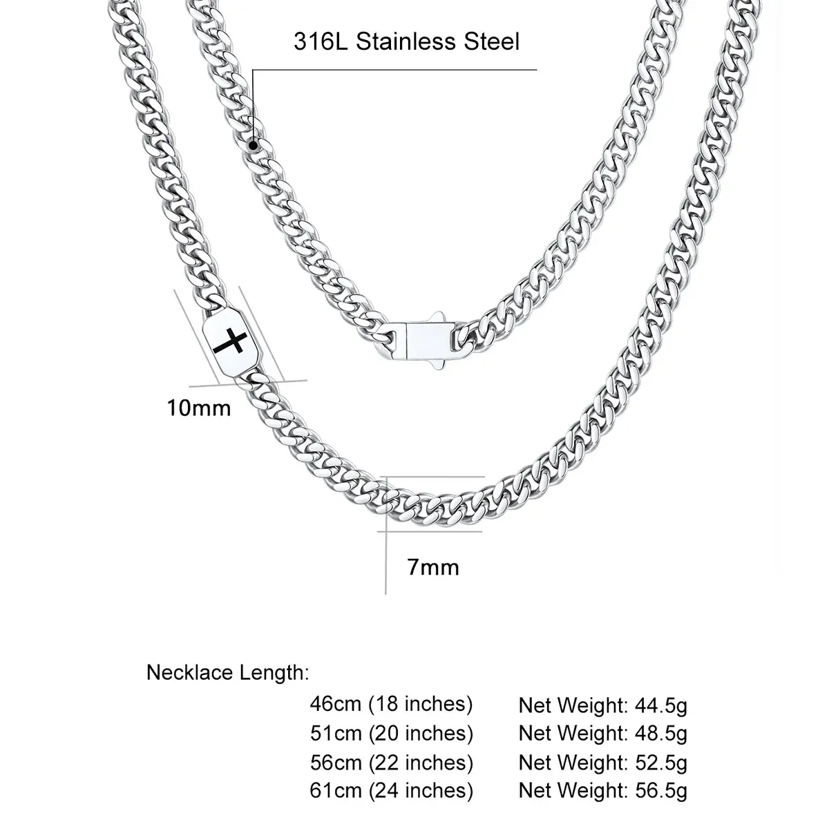 Custom Religious Cross Cuban Link Necklace 7/9MM size
