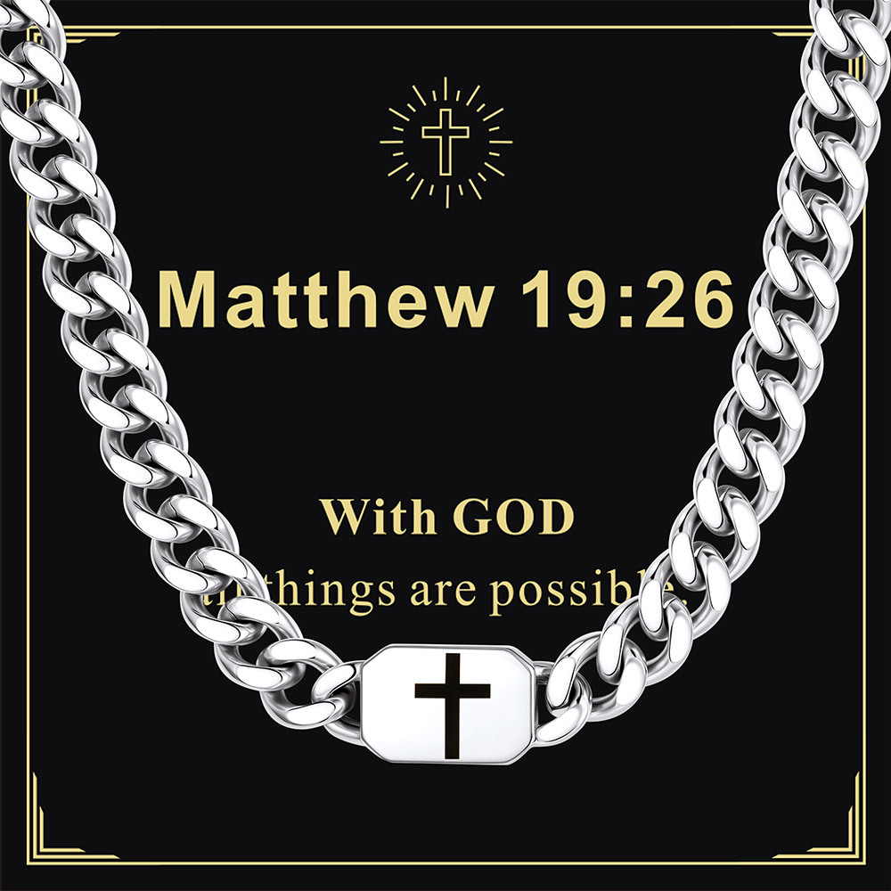 Custom Religious Cross Cuban Link Necklace 7MM silver for him