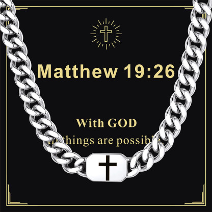 Custom Religious Cross Cuban Link Necklace 7MM silver for him