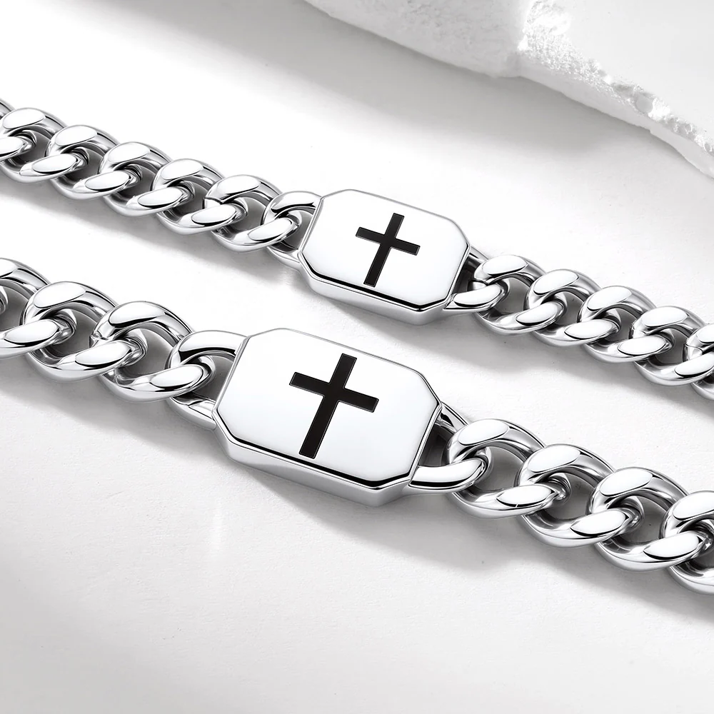 Custom Religious Cross Cuban Link Necklace 7/9MM For Boyfriend