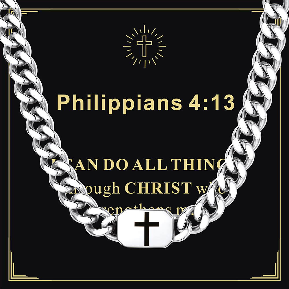Custom Religious Cross Cuban Link Necklace 7MM silver Anniversary Gift 