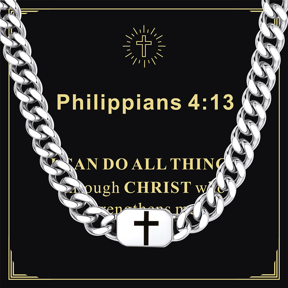 Custom Religious Cross Cuban Link Necklace 7MM silver Anniversary Gift 