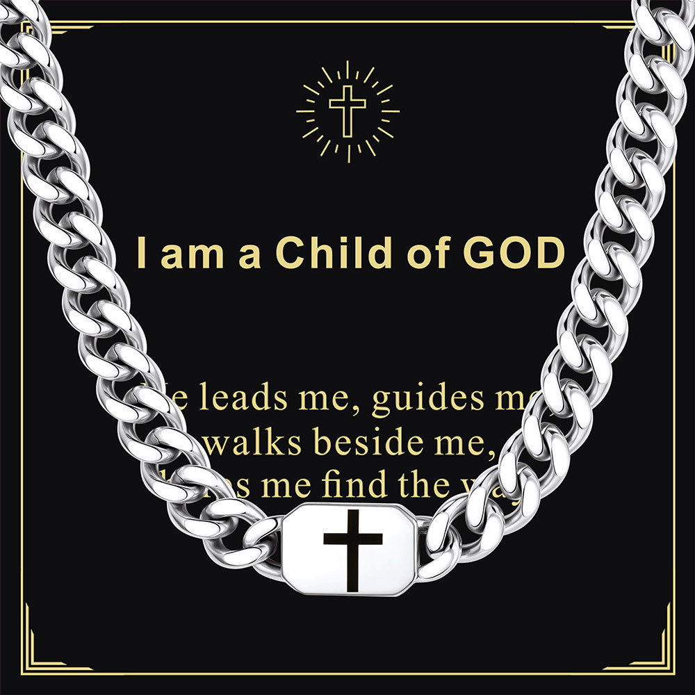 Custom Religious Cross Cuban Link Necklace 7MM silver For Father