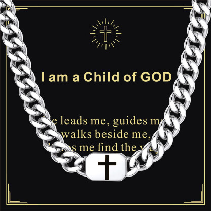 Custom Religious Cross Cuban Link Necklace 7MM silver For Father