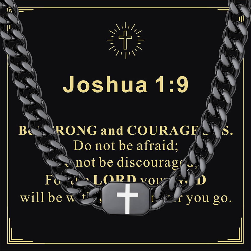 Custom Religious Cross Cuban Link Necklace 7MM black for him