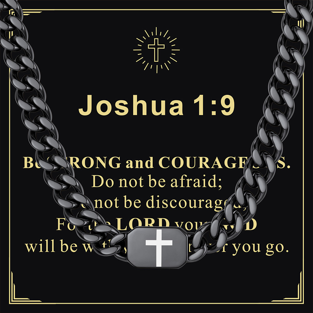 Custom Religious Cross Cuban Link Necklace 7MM black for him